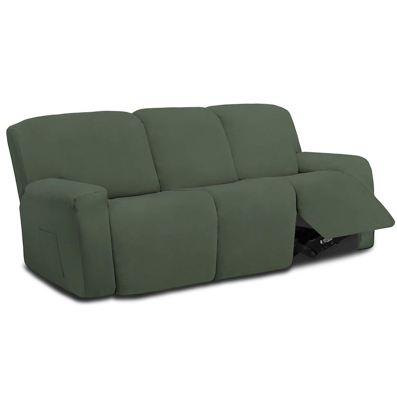 Easy-Going 8 Pieces Microfiber Stretch Sectional Recliner Sofa Slipcover Soft Fitted Fleece 3 Seats Couch Cover Washable Furniture Protector with Elasticity for Kids Pet(Recliner Sofa, Greyish Green) - Image 1